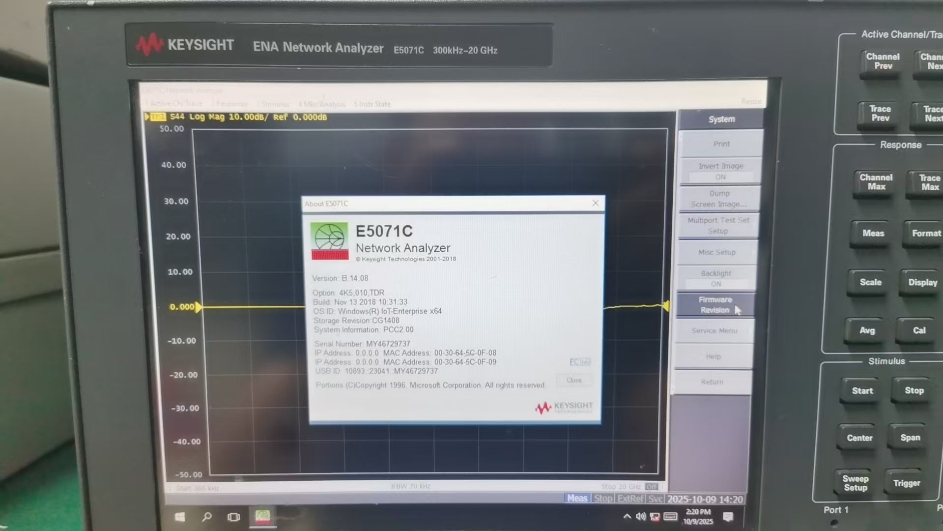 Used E5071C ENA KEYSIGHT 20GHz Network Analyzer